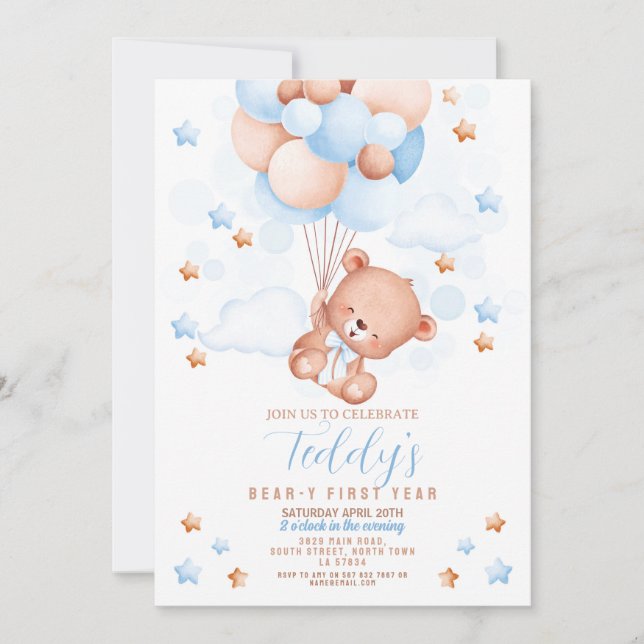 Invitation Ours en peluche 1er anniversaire Ours de première  (Devant)