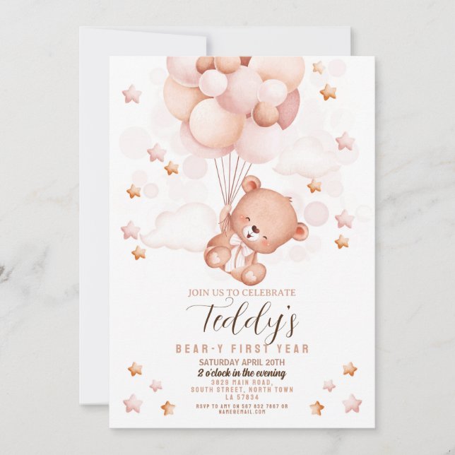 Invitation Ours en peluche 1er anniversaire Ours de première  (Devant)