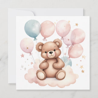 Invitation Ours en peluche à ballon d'aquarelle