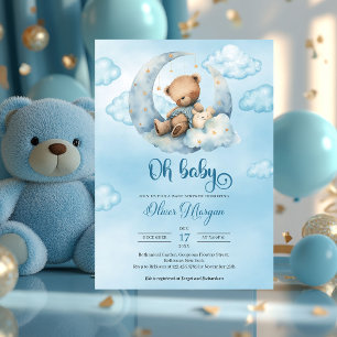 Invitation Ours en peluche à l'aquarelle mignon dormant au-de