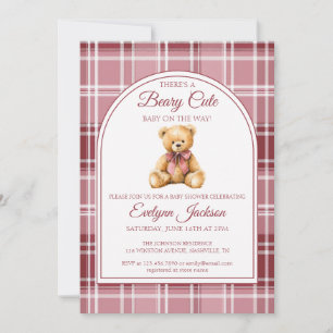 Invitation Ours en peluche à noeud rose tout-en-un pour Baby