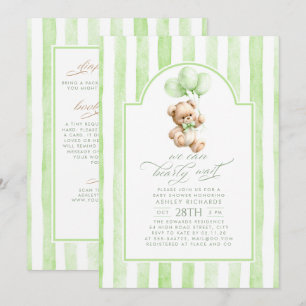 Invitation Ours en peluche à rayures vertes pour Baby Shower 