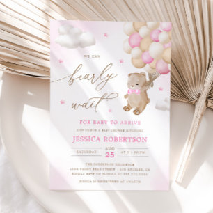 Invitation Ours en peluche avec Baby shower Ballons roses