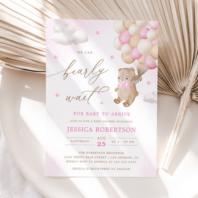 Invitation Ours en peluche avec Baby shower Ballons roses (Créateur téléchargé)