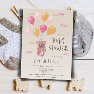 Invitation Ours en peluche avec ballons Baby shower de dessin