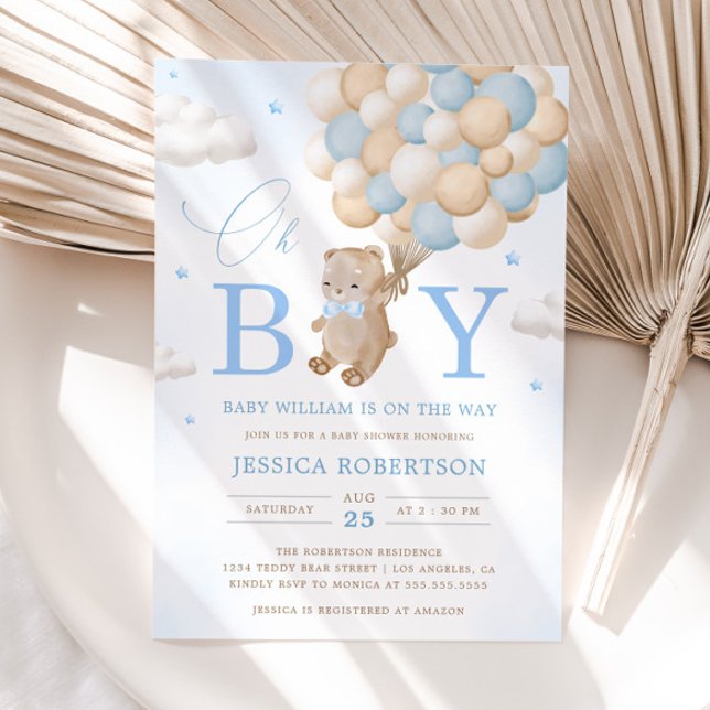 Invitation Ours en peluche avec Ballons Bleus Boy Baby shower (Créateur téléchargé)