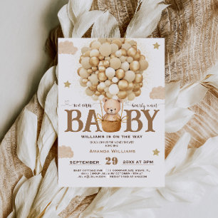 Invitation Ours en peluche avec ballons or neutre Baby Shower