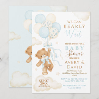 Invitation Ours en peluche bleu à peine attendre Baby Shower