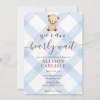 Invitation Ours en peluche bleu cobalt 003 pour baby shower à