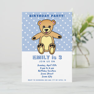 Invitation Ours en peluche bleu Polka Dot Jour de l`anniversa