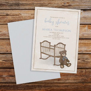 Invitation Ours en peluche bleu vintage classique pour garçon