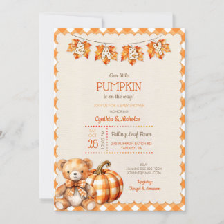 Invitation Ours en peluche carreaux d'automne citrouille feui