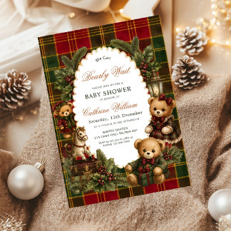 Invitation Ours en peluche de Noël We Can Bearly Wait Tartan
