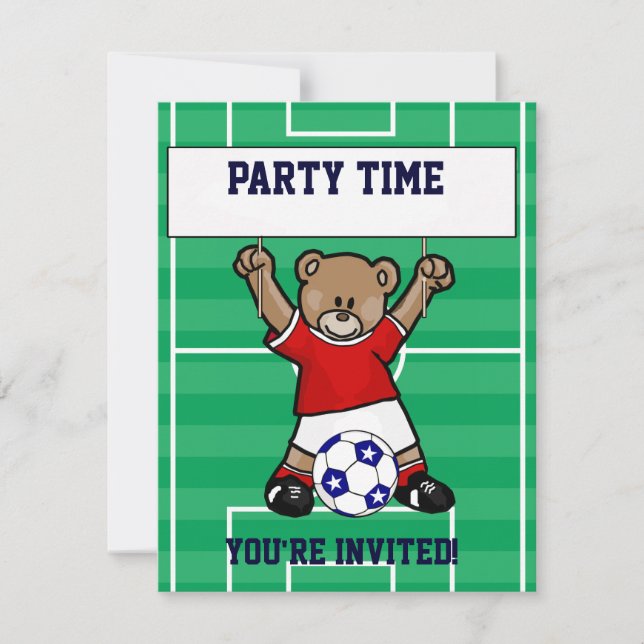 Invitation Ours en peluche de soccer personnalisé (rouge) (Devant)