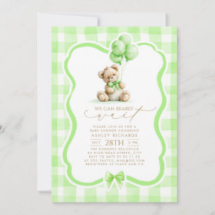 Invitation Ours en peluche Élégant Gingham Vert Sauge Baby Sh
