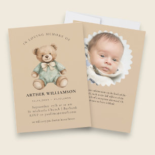Invitation Ours en peluche "En souvenir affectueux" Mémorial 