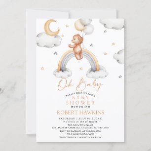 Invitation ours en peluche et Baby shower arc-en-ciel Boho