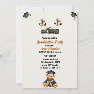 Invitation ours en peluche et casquette Graduation Party