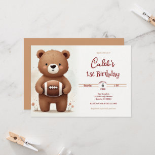 Invitation Ours en peluche Foot-ball Aquarelle Fête d'anniver