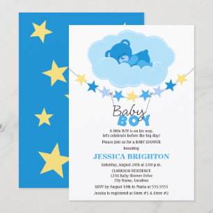 Invitation Ours en peluche garçon endormi dans un nuage Baby