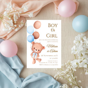 Invitation Ours en peluche Il ou Elle avec Ballons Révélation