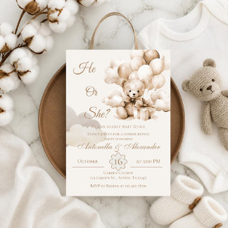 Invitation Ours en peluche Il ou Elle avec Ballons Révélation