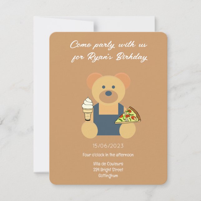 Invitation Ours en peluche mignon - Anniversaire (Devant)