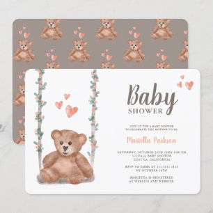 Invitation Ours en peluche mignon baby shower floral aquarell