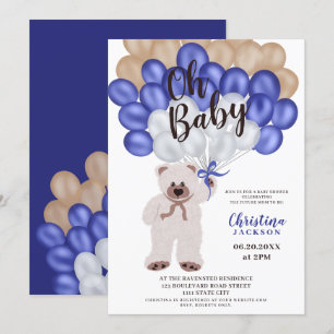 Invitation Ours en peluche mignon bleu marine ballons garçon 