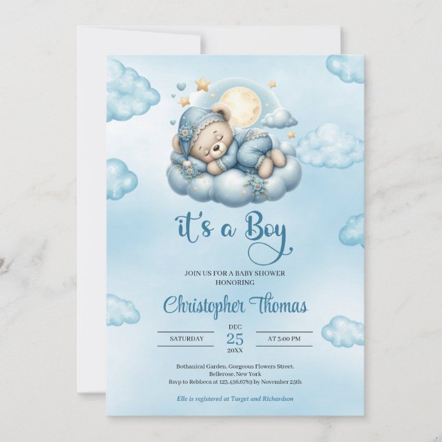 Invitation Ours en peluche mignon et lunatique sur l'or nuage (Devant)