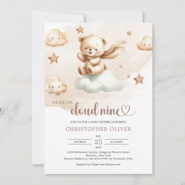 Invitation Ours en peluche mignon ivoire brun nuage beige neu (Devant)