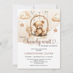 Invitation Ours en peluche neutre en terre cuite d'aquarelle