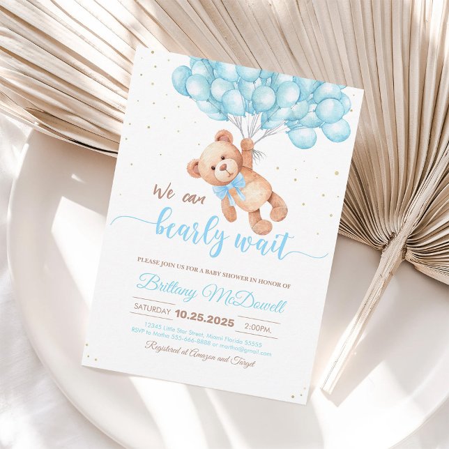 Invitation Ours en peluche Ours Baby shower avec ballons (Créateur téléchargé)