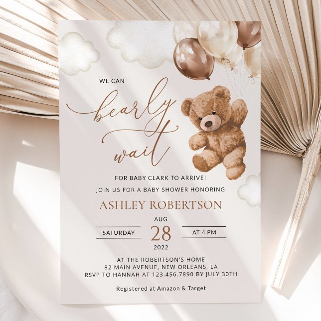 Invitation ours en peluche, ours bébé, ballons Brown, Baby sh (Créateur téléchargé)
