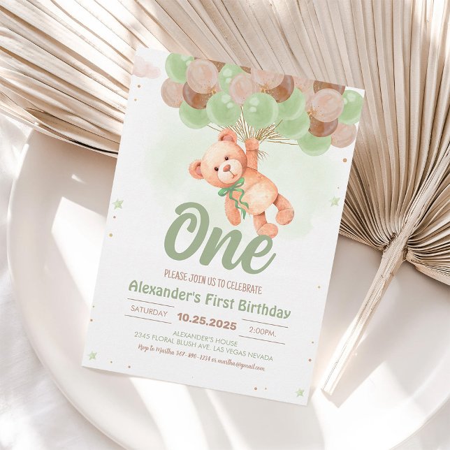 Invitation Ours en peluche Ours de garçon avec ballons Annive (Créateur téléchargé)
