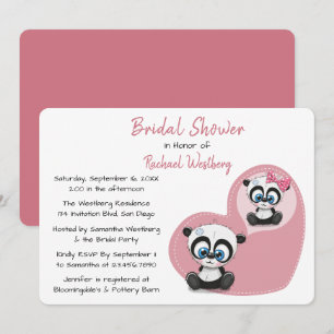 Invitation Ours en peluche panda rose pour la fête de mariage