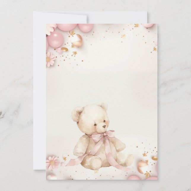 Invitation Ours en peluche Pastel Champagne Or Fille (Dos)