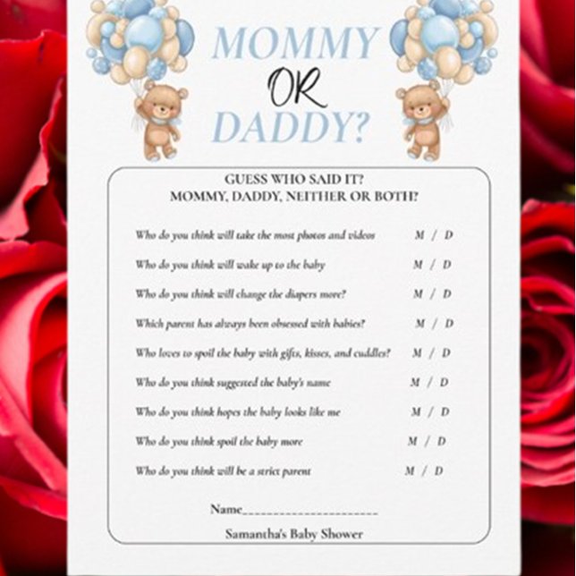 Invitation Ours en peluche pour Baby Shower  Bleu  Maman ou P (Celebrate your little one with our Baby Shower Teddy Blue Mommy or Daddy theme)