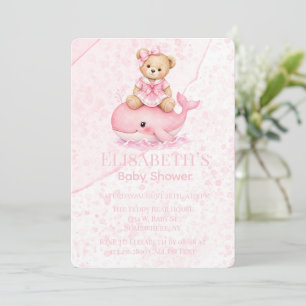 Invitation Ours en peluche rose sur une fille baleine Baby Sh