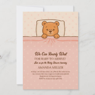 Invitation Ours en peluche Sleepy Baby shower rose clair