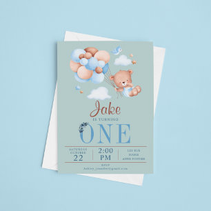 Invitation Ours En Teddy Et Bébé Balloon Anniversaire