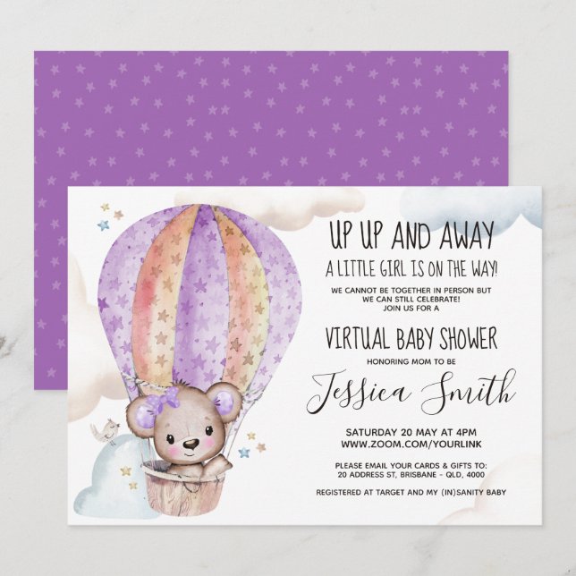 Invitation Ours en tourbe aquarelle | Baby shower virtuel (Devant / Derrière)