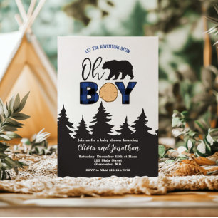 Invitation Ours garcon bleu plaid Buffalo Baby Shower