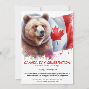 Invitation Ours grizzli et Canadien   Fête du Canada