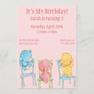 Invitation Ours jaunes, roses et bleus Anniversaire
