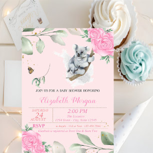 Invitation Ours Koala Mignon, Feuilles, Fête de Naissance Flo