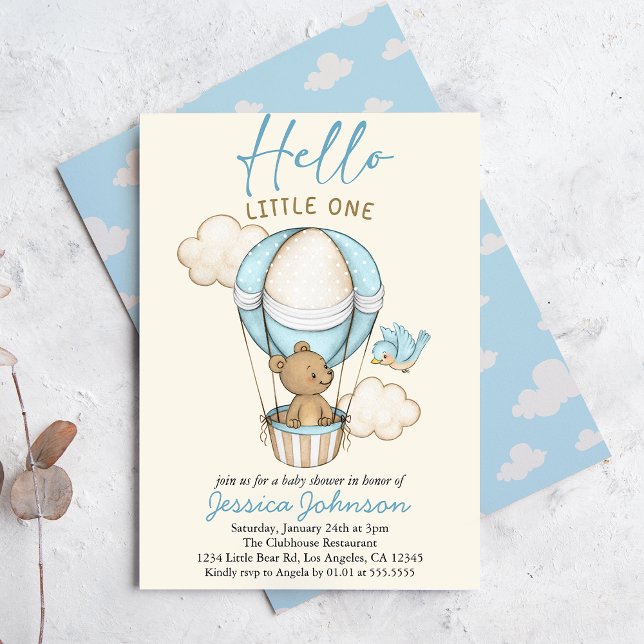 Invitation Ours mignon Hello Little One - Baby shower bleu In (Créateur téléchargé)