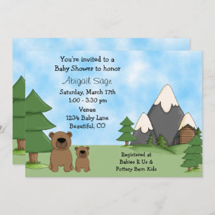 Invitation Ours mignons, Montagnes et Baby shower Cabine