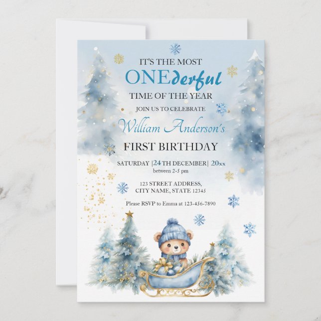 Invitation Ours Noël un premier anniversaire hiver (Devant)