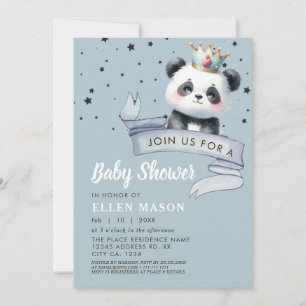 Invitation Ours Panda Mignon Étoiles Ciel Bleu Baby Shower